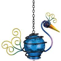 View 15.75" Blue Solar Peacock Lantern