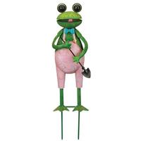 View 15" Pink/Green Frog Garden Stake