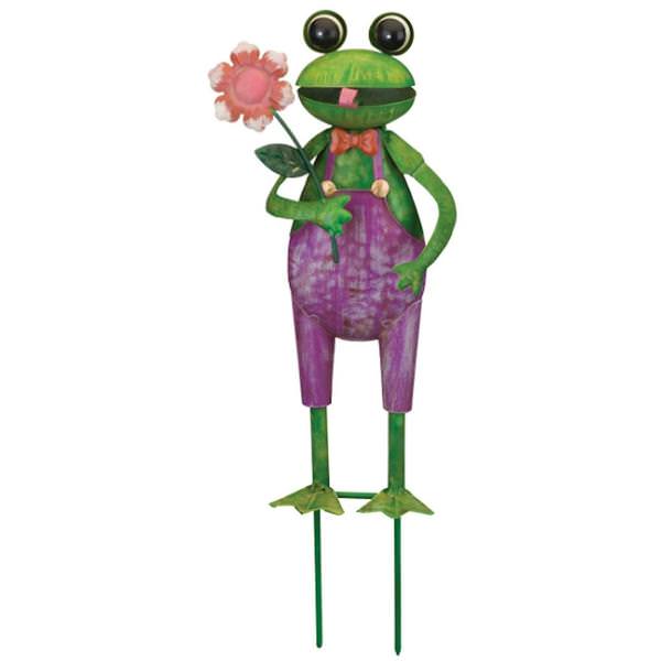 15" Green/Purple Frog Garden Stake