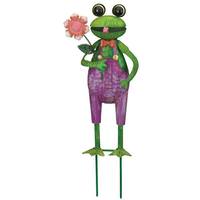 View 15" Green/Purple Frog Garden Stake