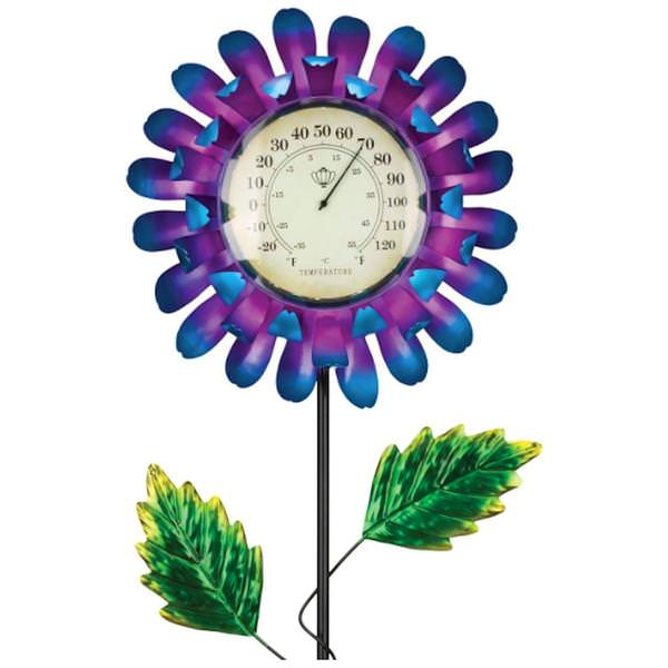 Blue Buttercup Solar Thermometer Garden Stake Ornament