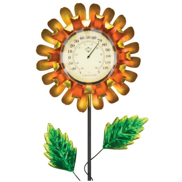 Yellow Buttercup Solar Thermometer Garden Stake Ornament