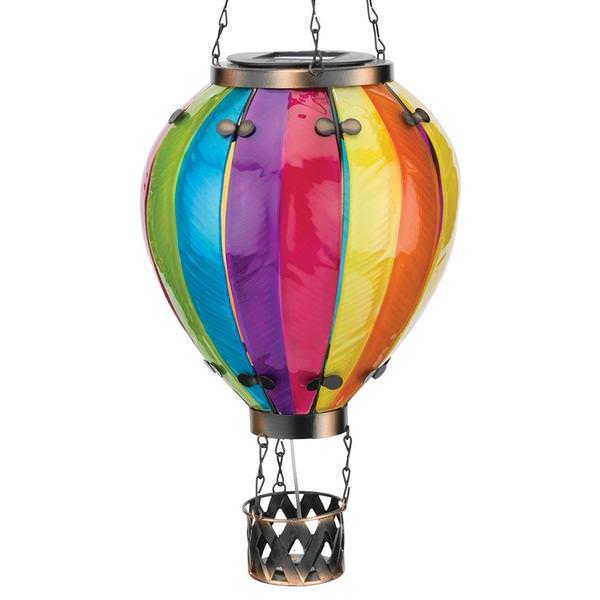 19" Metal/Glass/Solar Large Rainbow Hot Air Balloon Wall Décor