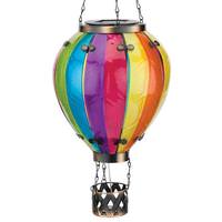 19" Metal/Glass/Solar Large Rainbow Hot Air Balloon Wall Décor