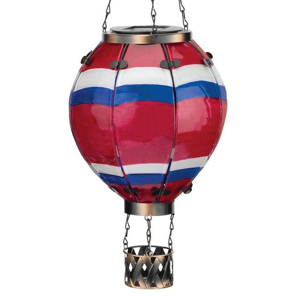 19" Metal/Glass/Solar Large Stripe Hot Air Balloon Wall Décor