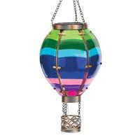 View 15" Metal/Glass/Solar Small Stripe Hot Air Balloon Wall Décor