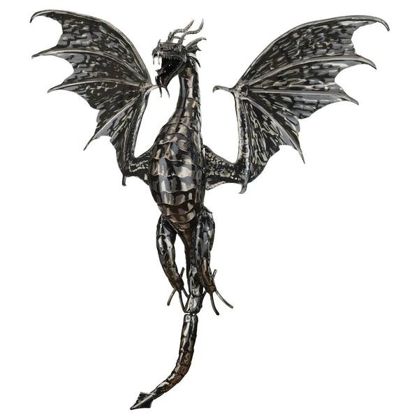 36" Gun Metal Dragon Wall Décor