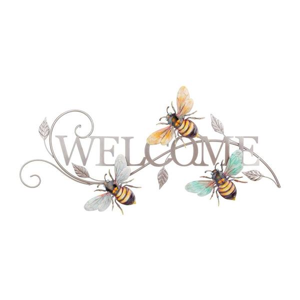 "Welcome" Metal Bee Luster Wall Décor 