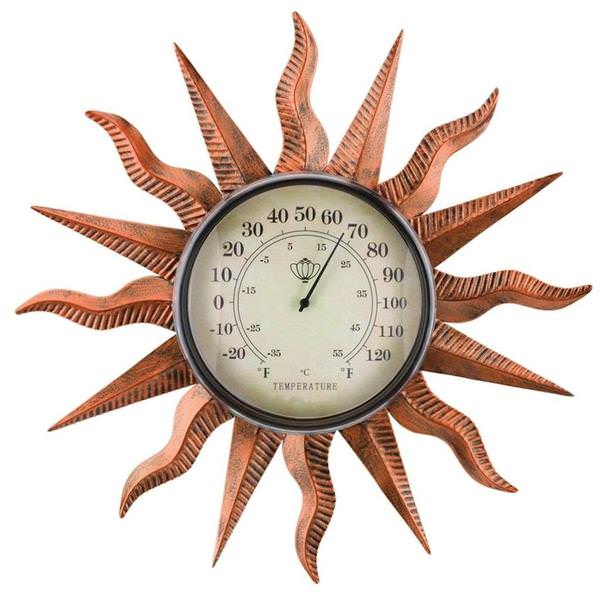 14" Sun Metal/Acrylic/Paper Thermometer Wall Décor