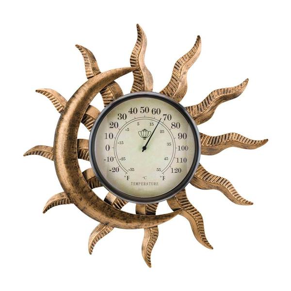 14" Sun/Moon Metal/Acrylic/Paper Thermometer Wall Décor