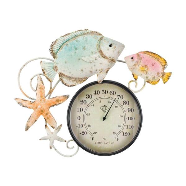 12.75" Fish Metallic Metal/Acrylic/Paper Thermometer Wall Décor