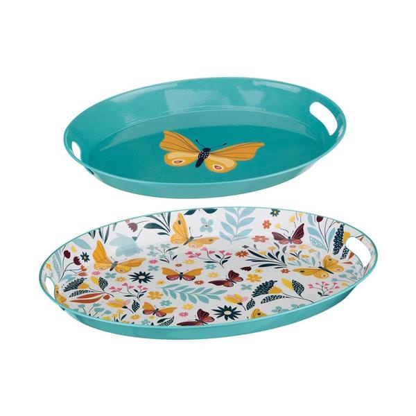 7.25" Butterfly Metal/Decal Paper/Wood Tray (2 Pack)