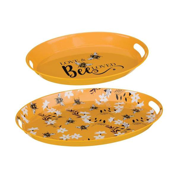 20.5" Bee Metal/Decal Paper/Wood Tray (2 Pack)
