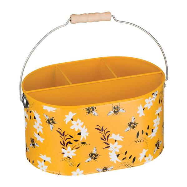 10.5" Bee Metal/Decal Paper/Wood Utensil Caddy
