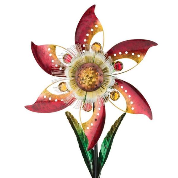 10.25" Solar Blossom Orange Flower Wind Spinner
