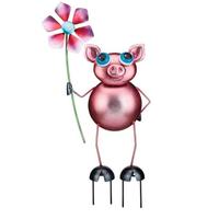 Regal Art & Gift 25" Pink Pig Solar LED Garden Stake Decor