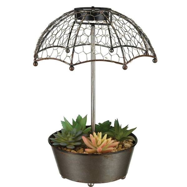14.5" Succulent Umbrella Solar Outdoor Décor