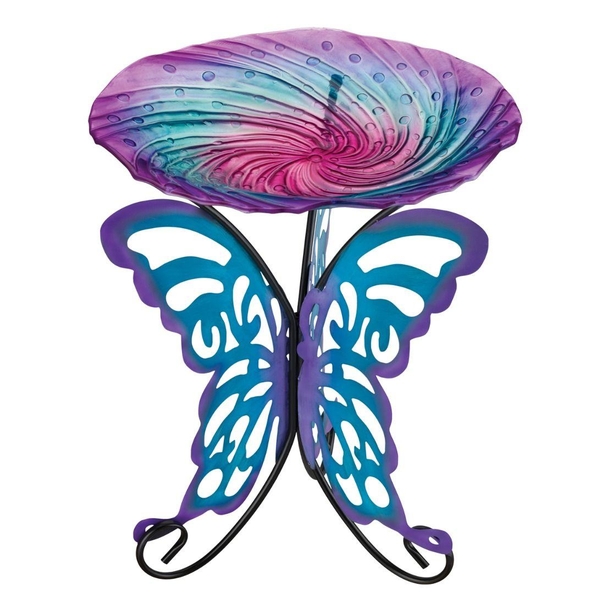 18" Butterfly Birdbath/Feeder with Decorative Stand