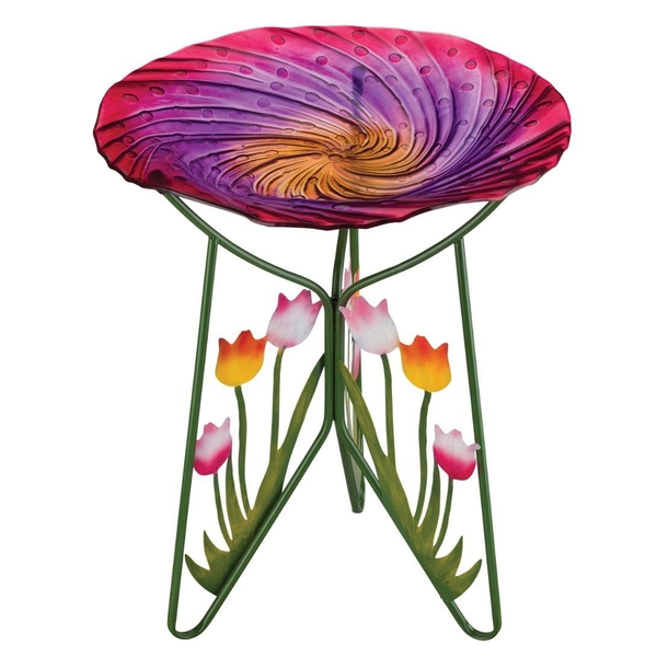18" Tulips Birdbath/Feeder with Decorative Stand