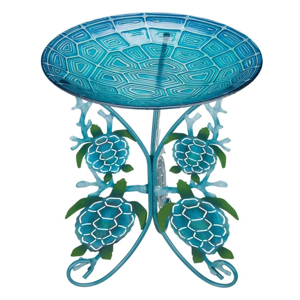 18" Sea Turtle Birdbath/Feeder with Decorative Stand