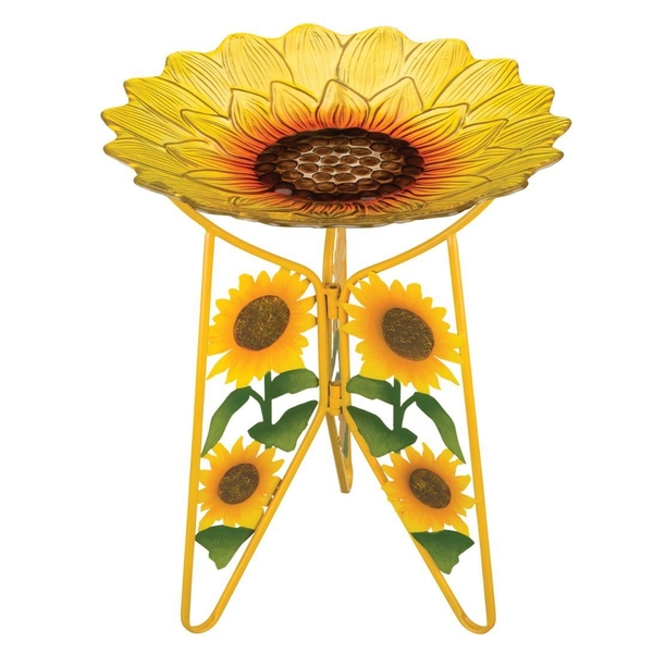 18" Sunflower Birdbath/Feeder with Decorative Stand