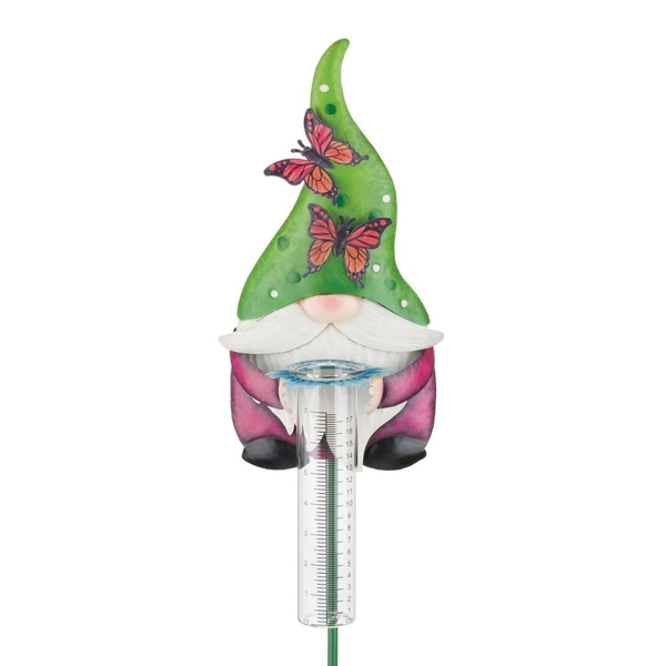 42" Gnome Rain Gauge Butterfly Garden Stake 