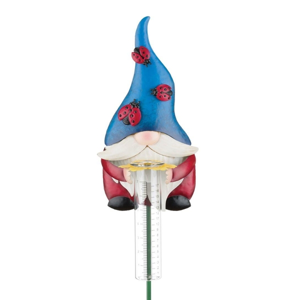 42" Gnome Rain Gauge Ladybug Garden Stake 