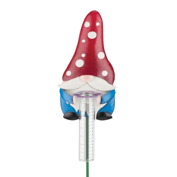 42" Gnome Rain Gauge Mushroom Garden Stake 