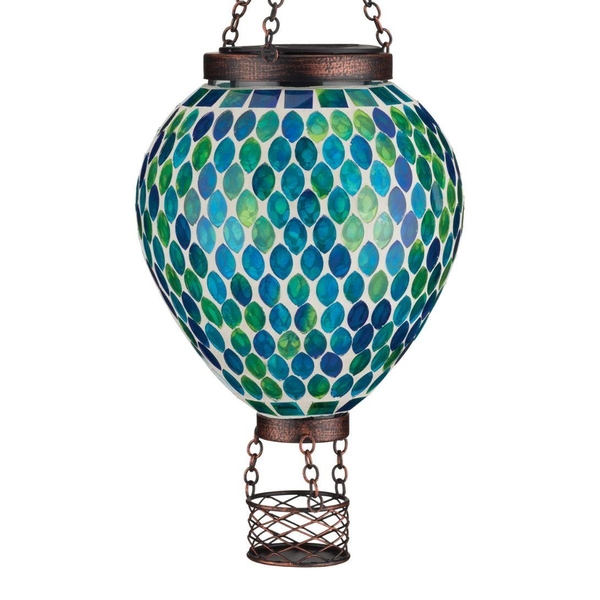 15" Blue Mosaic Hot Air Balloon Solar Lantern 