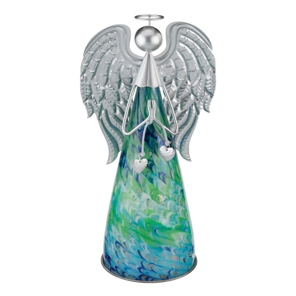 13" LED Blue Murano Angel Decor