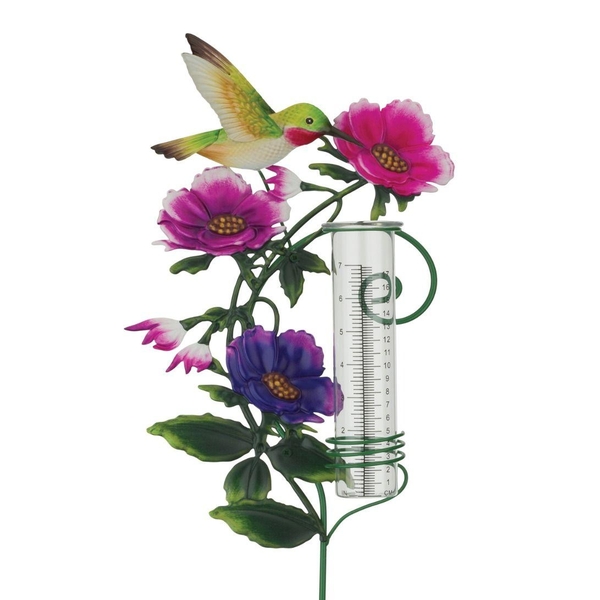 36.5" Flower Rain Gauge Hummingbird Garden Stake 
