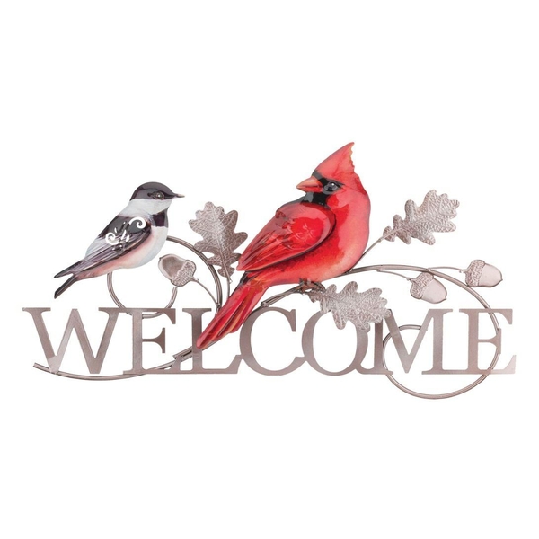21.25" Silver Welcome Cardinal Wall Décor