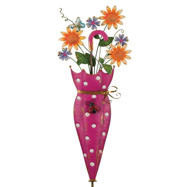 34" Pink Umbrella Flower Stake 