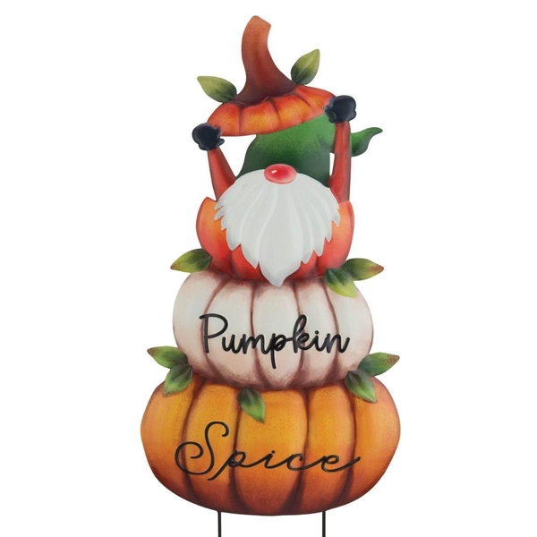 35" Metal "Pumpkin Spice" Pumpkin Gnome  Decor (Set of 2)