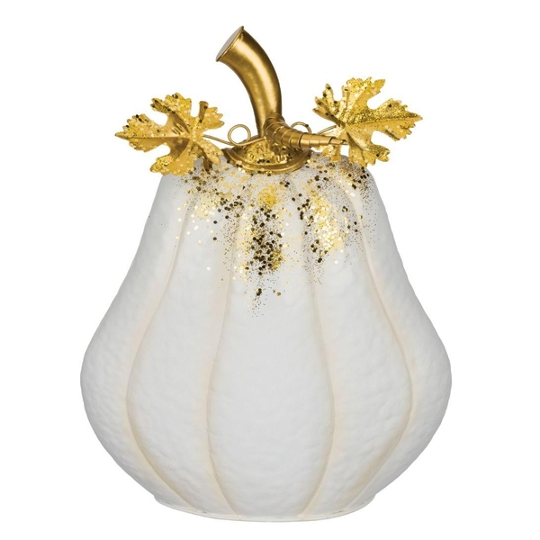 13.75" White Gilded Metal Pumpkin Decor 