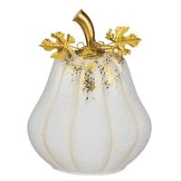 View 13.75" White Gilded Metal Pumpkin Decor 
