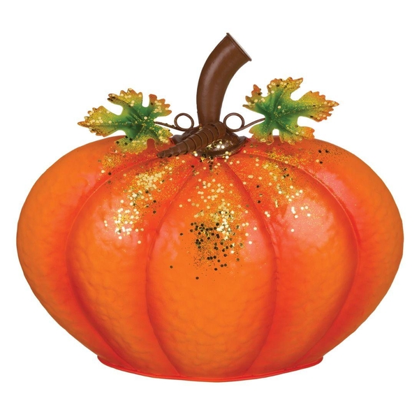 11.5" Orange Gilded Metal Pumpkin Decor 