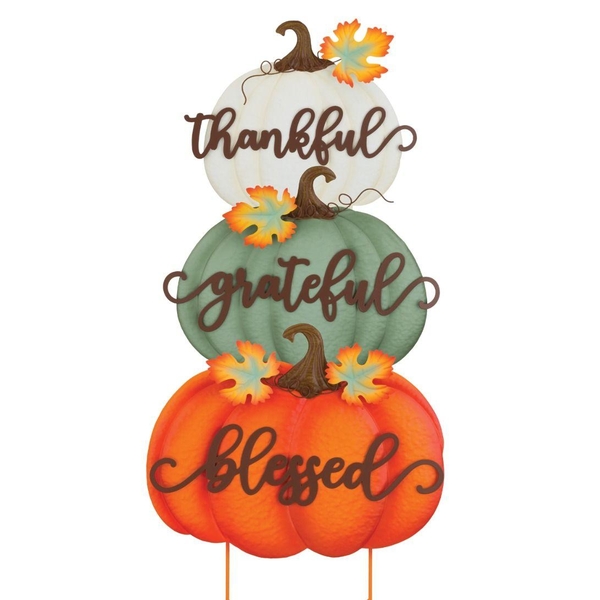 42" Metal Harvest Pumpkin Wall Decor/Garden Stake (Set of 3)