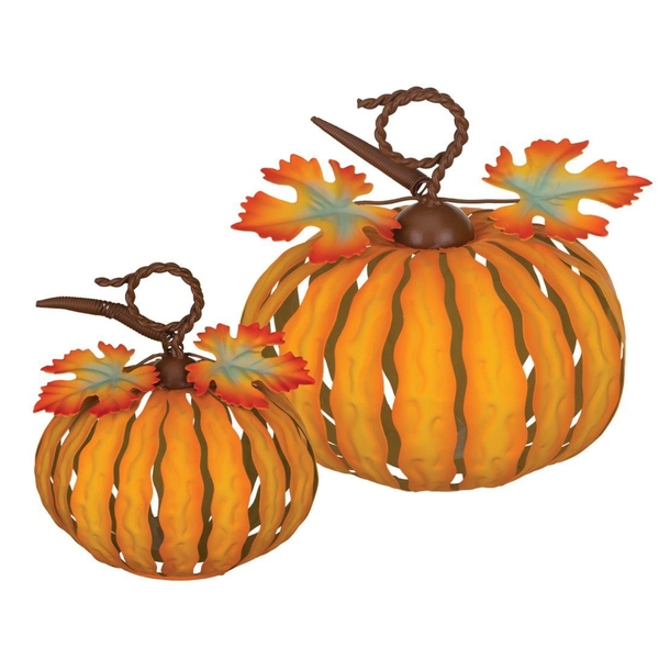 7" Orange LED Light Pumpkin Decor (Set of 2)