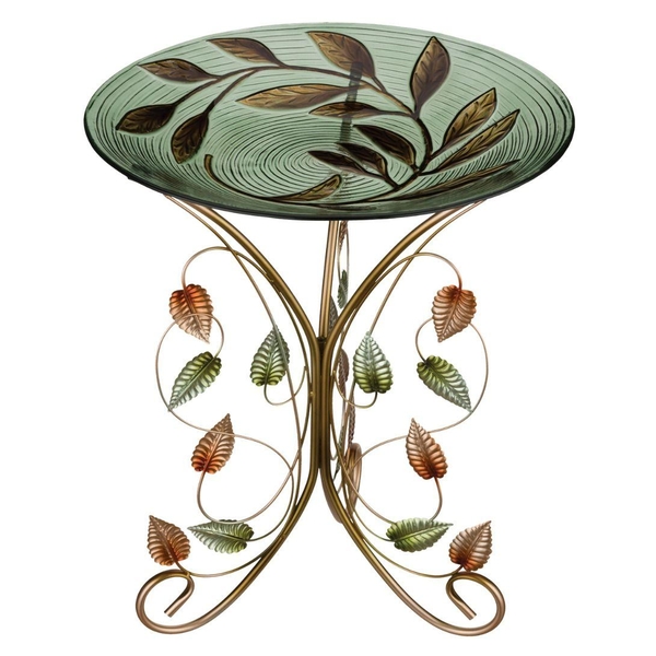 18" Leaves Birdbath/Feeder with Decorative Stand