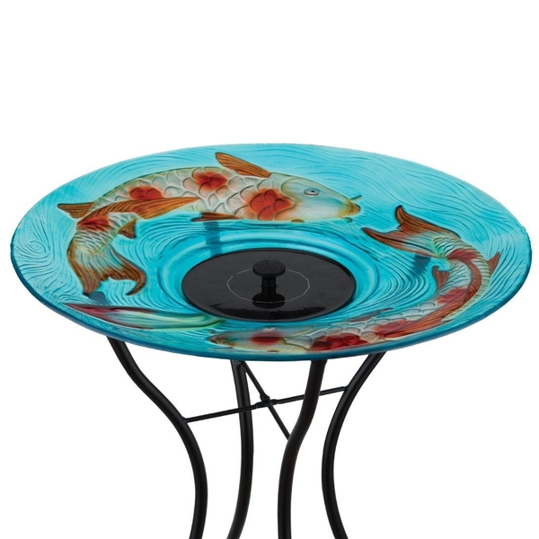 18" Koi Solar Fountain/Birdbath with Stand
