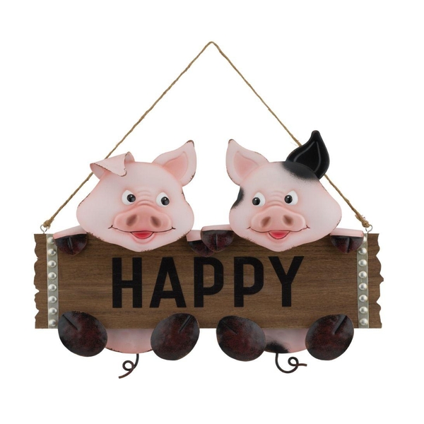 15" Happy Sign Pig Wall Décor