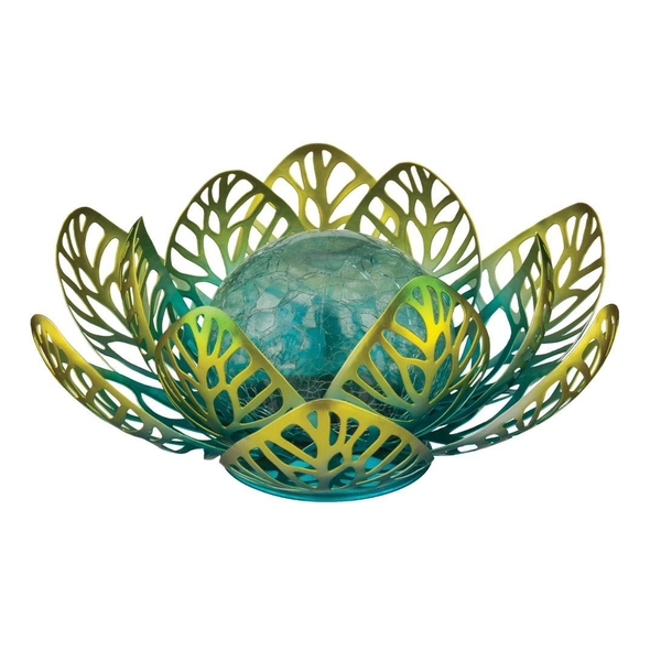 9.75" Blue Yellow Floral Solar LED Light Decor