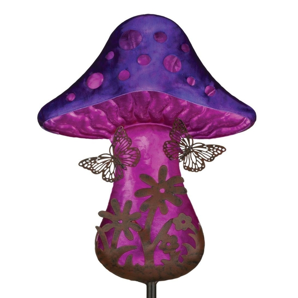 32" Fantasy Butterfly Mushroom Solar Stake 