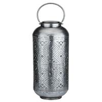 Regal Art & Gift 25.25" Antique Silver Shadow Cylinder Solar Lantern LED Light 