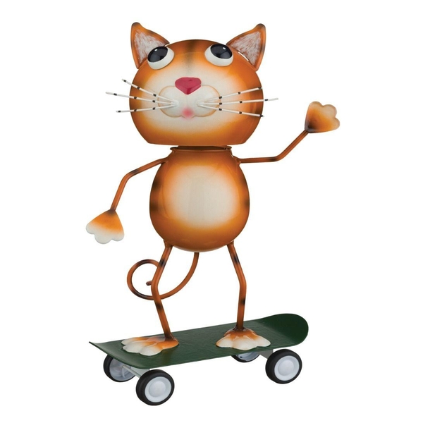 11.25" Metal Bobble Cat Skateboard Décor 