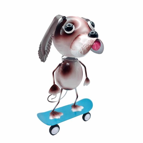 11.5" Metal Bobble Dog Skateboard Décor 