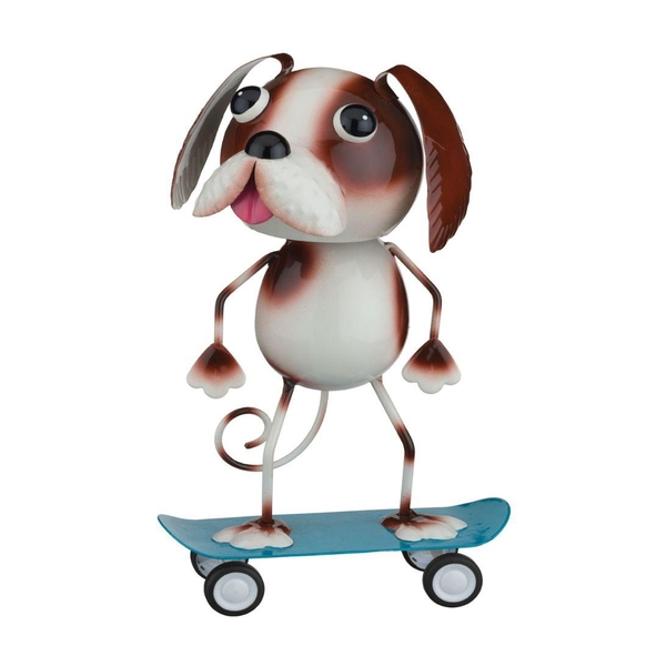 11.5" Metal Bobble Dog Skateboard Décor 