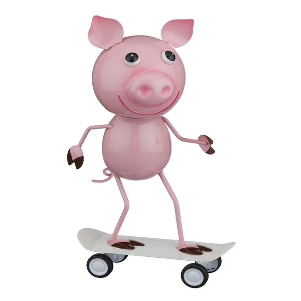 11.75" Metal Bobble Pig Skateboard Décor 
