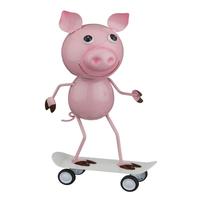 View 11.75" Metal Bobble Pig Skateboard Décor 